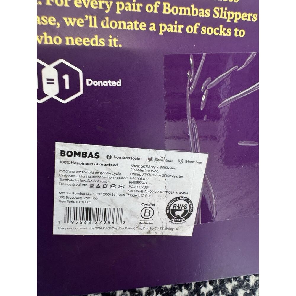 Bombas The Gripper Slipper Half Sock. Half Slipper. 100% Cozy Large NWT! - Picture 3 of 3